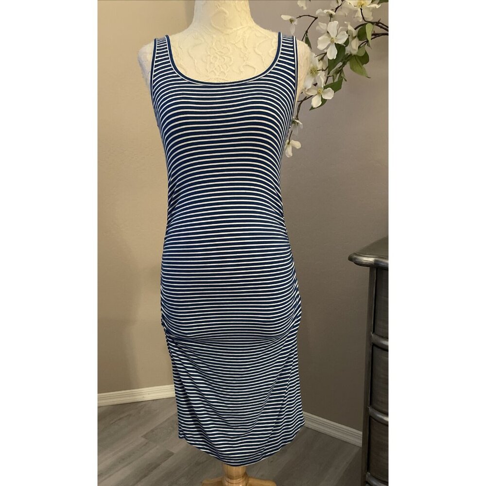 Fighting Eel Womens Sleeveless Midi Tank Dress Size S Striped Blue Scoop Neck